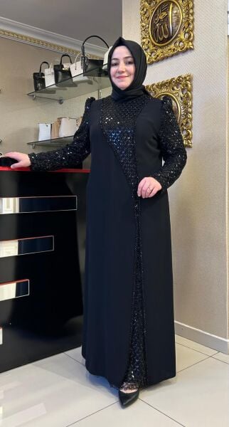 YIRTMAÇ DTY. BONCUK VE PUL İŞLEMELİ ABİYE ELBİSE /JUKİ MODA