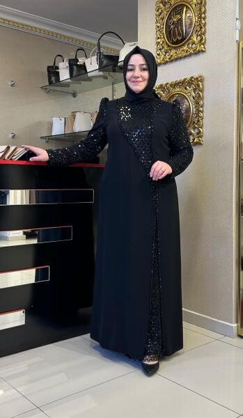 YIRTMAÇ DTY. BONCUK VE PUL İŞLEMELİ ABİYE ELBİSE /JUKİ MODA