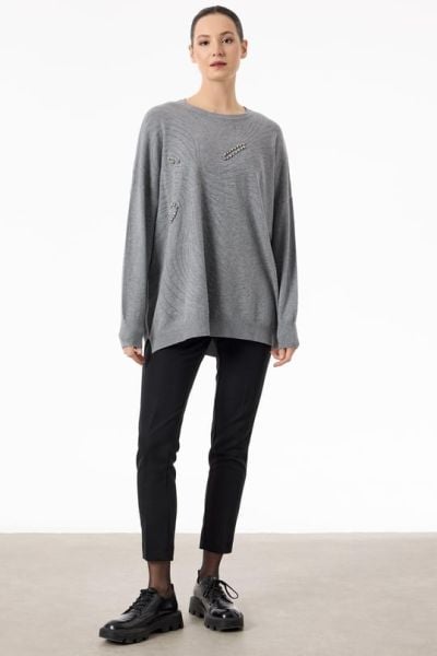 TAŞLI AĞ DESENLİ TRİKO TUNİK/TIĞTRİKO