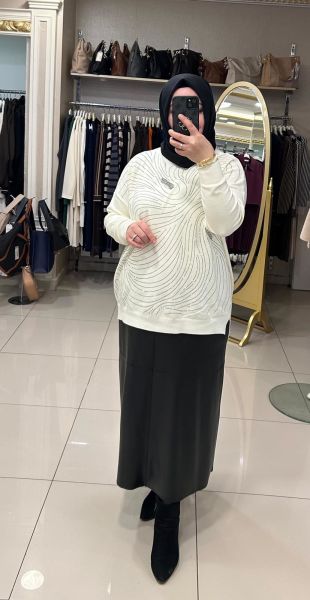 TAŞLI AĞ DESENLİ TRİKO TUNİK/TIĞTRİKO