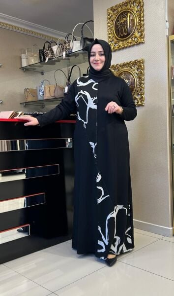 GEOMETRİK DESENLİ ÇİFT RENKLİ TAŞLI ELBİSE /BELGİN