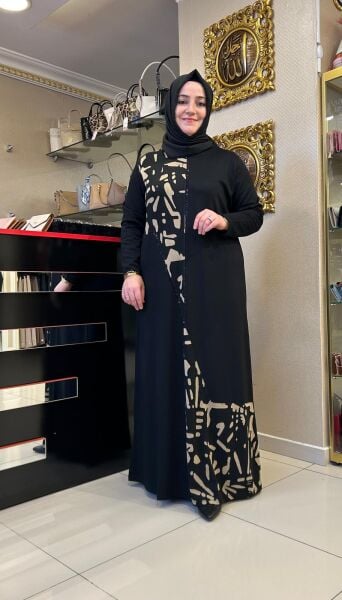 GEOMETRİK DESENLİ ÇİFT RENKLİ TAŞLI ELBİSE /BELGİN