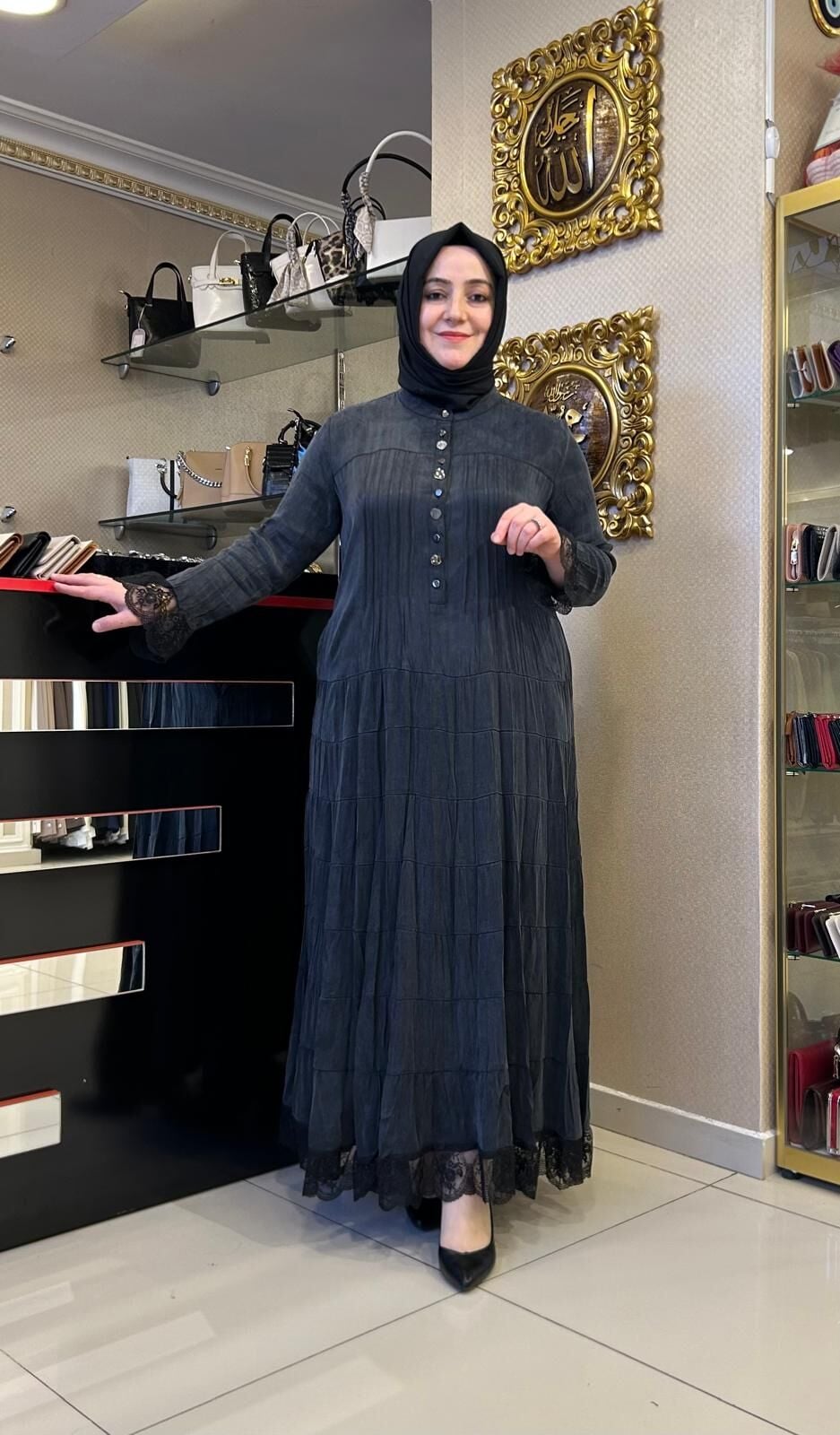 ETEK VE KOL UCU DANTEL DTY. İPEK ELBİSE /LISSMORE