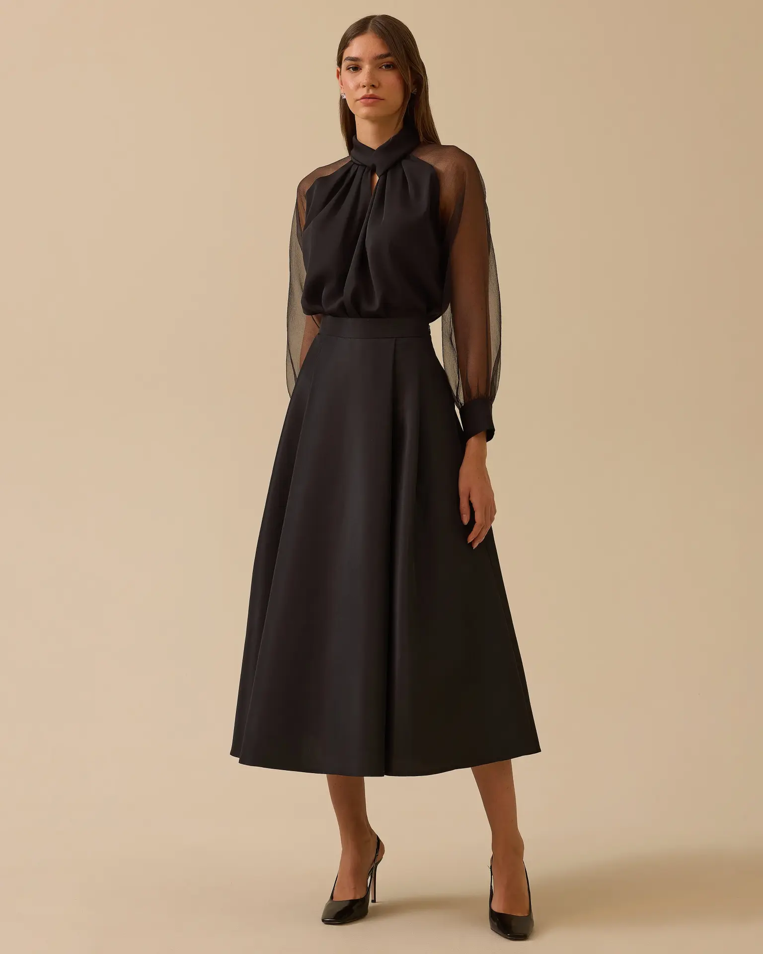 TAFTA KUMAŞ YÜKSEK BEL ŞIK KLOŞ ETEK /SEÇİL