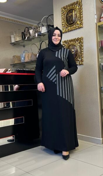 TAŞ DTY. GRİ SİM ŞERİTLİ ELBİSE /BELGİN   