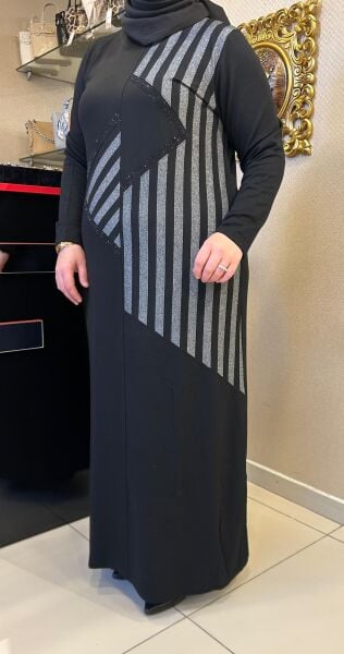 TAŞ DTY. GRİ SİM ŞERİTLİ ELBİSE /BELGİN   