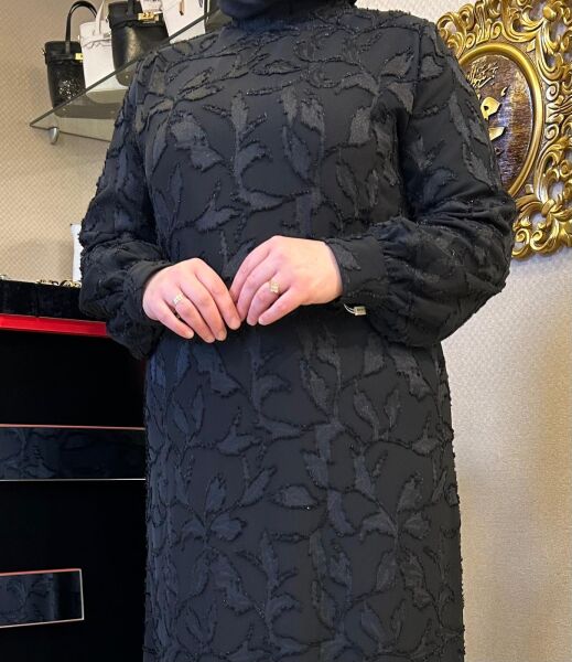 IŞILTILI DESENLİ ŞİFON KUMAŞ ELBİSE /JUKİ MODA