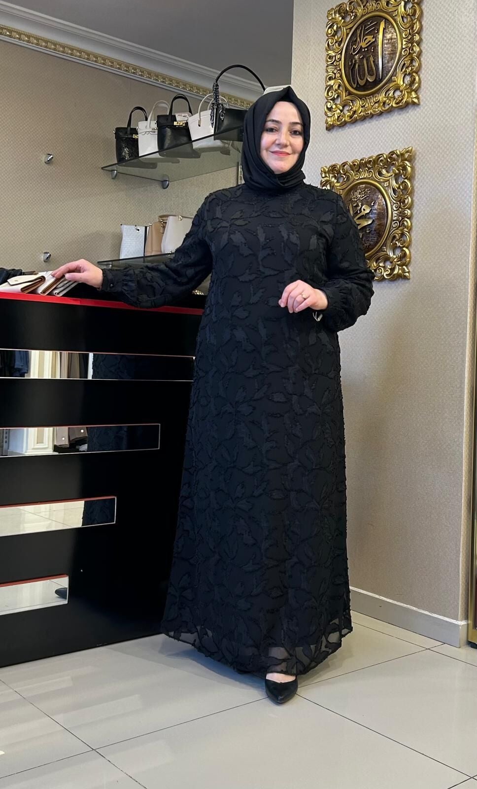 IŞILTILI DESENLİ ŞİFON KUMAŞ ELBİSE /JUKİ MODA