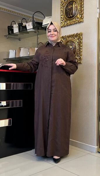 BONCUK İŞLEMELİ LİNEN KUMAŞ ELBİSE /FUAT GÜRŞEN