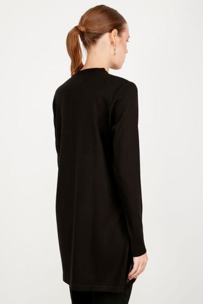 DERİ DETAYLI TRİKO TUNİK SİYAH