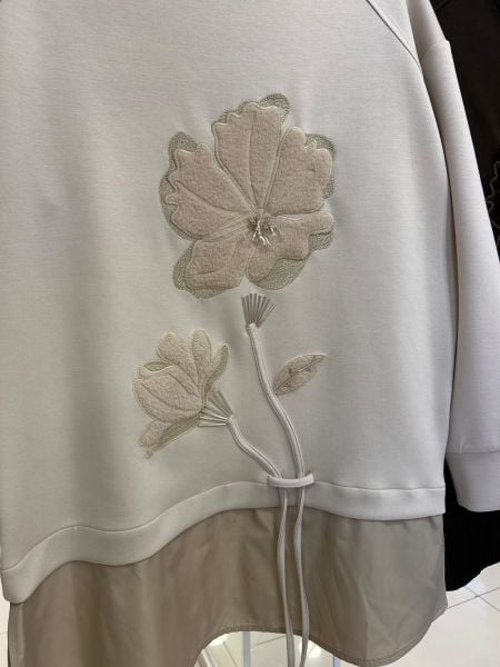 ÇİÇEK İŞLEMELİ ÇİFT KUMAŞLI TUNİK/TIĞTRİKO