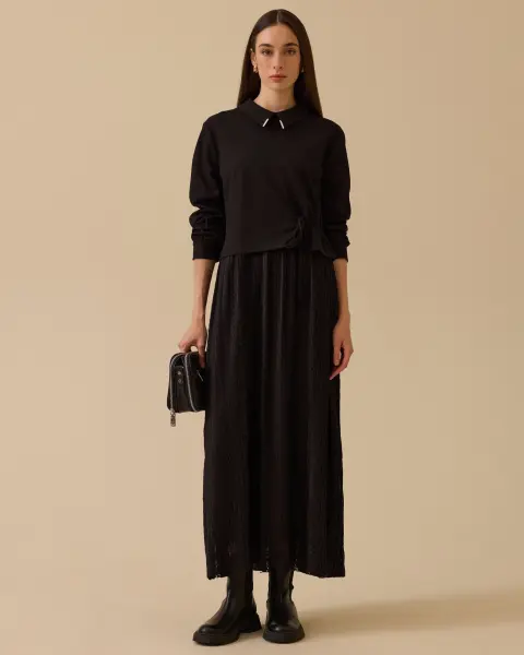 BEL BAĞCIKLI ÇİFT KUMAŞLI ELBİSE /SEÇİL