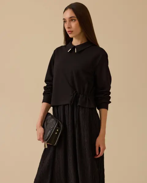 BEL BAĞCIKLI ÇİFT KUMAŞLI ELBİSE /SEÇİL