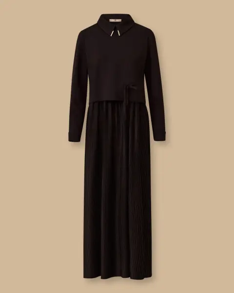 BEL BAĞCIKLI ÇİFT KUMAŞLI ELBİSE /SEÇİL