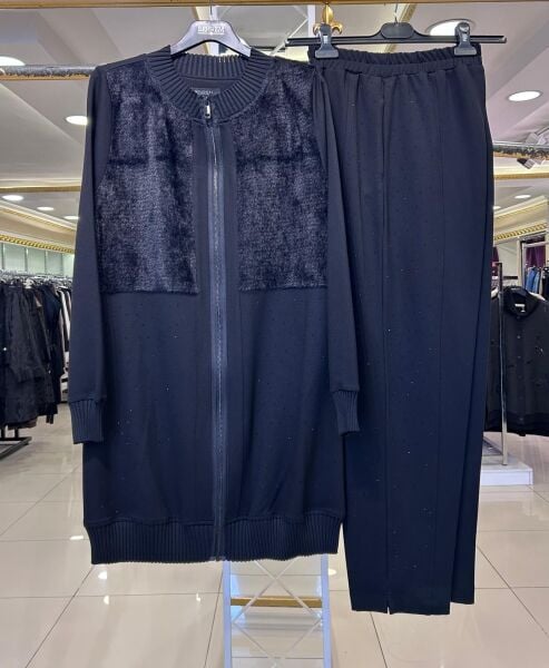 KÜRK VE TAŞ DETAYLI İKİ İPLİK TAKIM/BEHREM