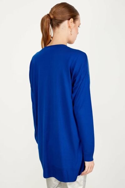 ÖNÜ DERİ DETAYLI TRİKO TUNİK SAKS