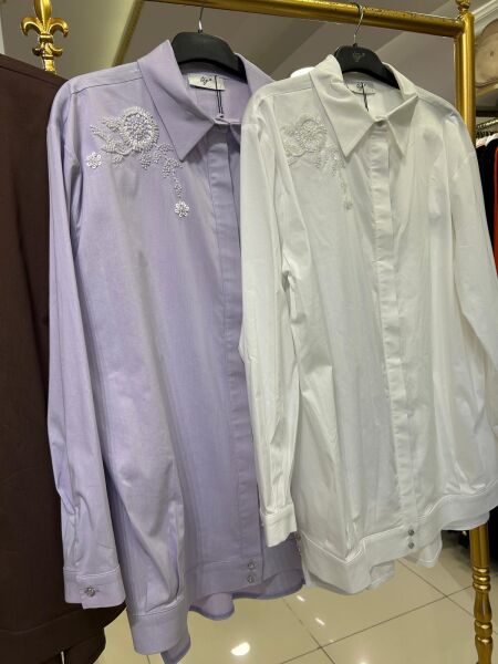 KOLU VE GÖĞSÜ BONCUK İŞLEMELİ COTON GÖMLEK /TIĞTRİKO