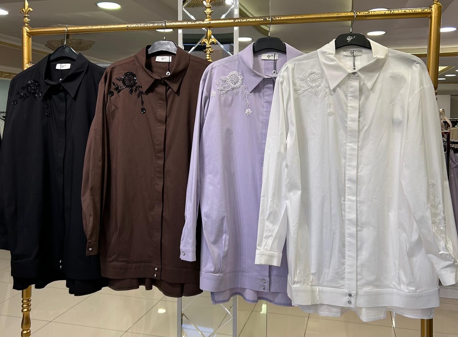 KOLU VE GÖĞSÜ BONCUK İŞLEMELİ COTON GÖMLEK /TIĞTRİKO