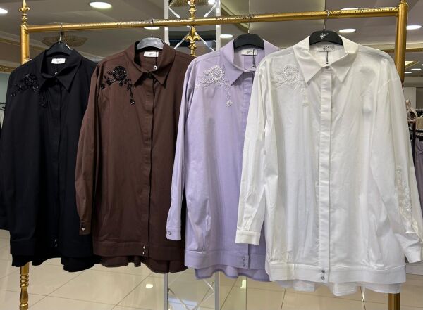 KOLU VE GÖĞSÜ BONCUK İŞLEMELİ COTON GÖMLEK /TIĞTRİKO