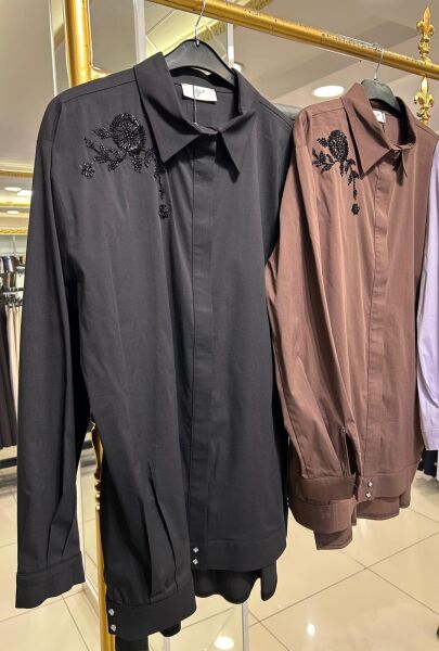 KOLU VE GÖĞSÜ BONCUK İŞLEMELİ COTON GÖMLEK /TIĞTRİKO