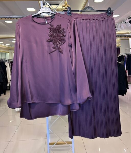 GÖĞSÜ BONCUK İŞLEMELİ SATEN TAKIM /NURCAN ÇETİN 