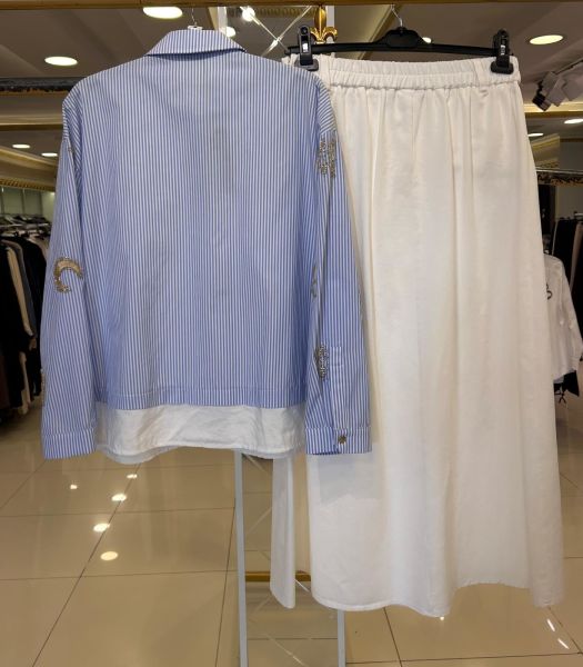 BONCUK İŞLEMELİ GÖMLEK VE ETEK TAKIM/GHISA