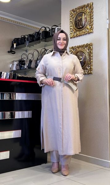 ﻿KUŞAKLI UZUN TUNİK VE PANTOLON TAKIM/NURCAN ÇETİN