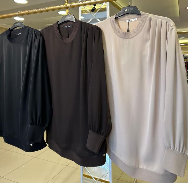 OMZU PİLE DETAYLI KREP KUMAŞ BLUZ /GHISA 4488