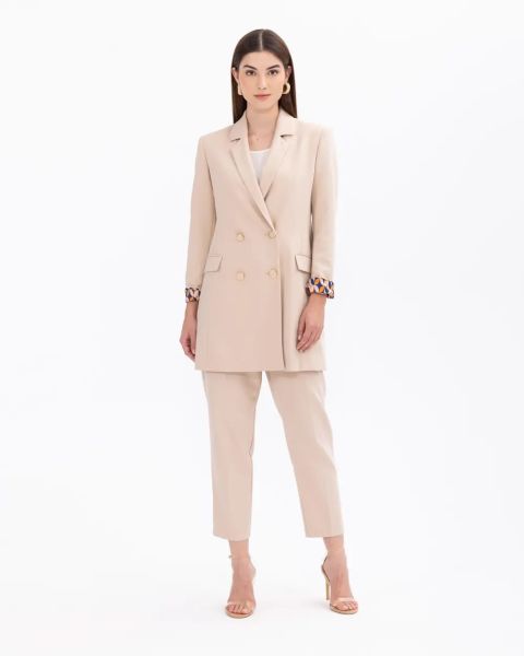 ASTARI DESENLİ KRUVAZE YAKALI BLAZER CEKET