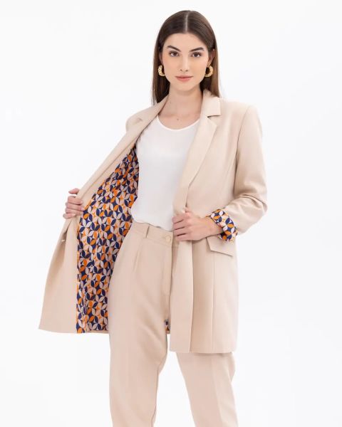 ASTARI DESENLİ KRUVAZE YAKALI BLAZER CEKET