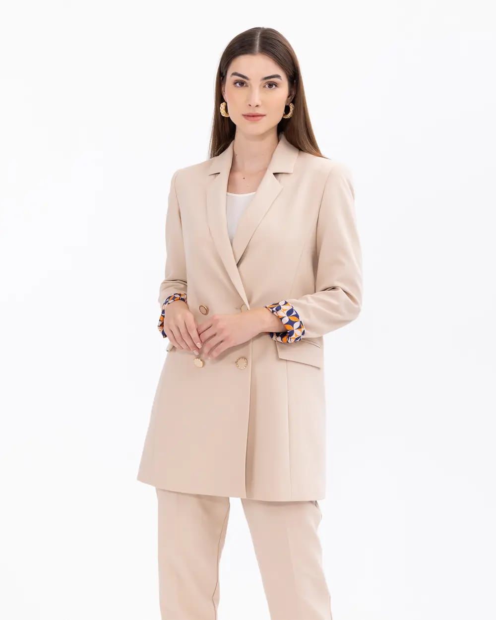 ASTARI DESENLİ KRUVAZE YAKALI BLAZER CEKET