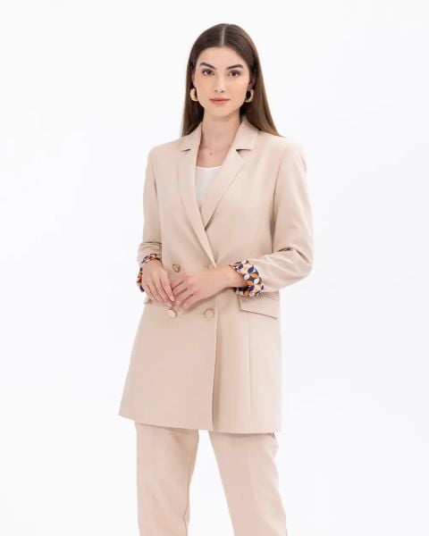 ASTARI DESENLİ KRUVAZE YAKALI BLAZER CEKET