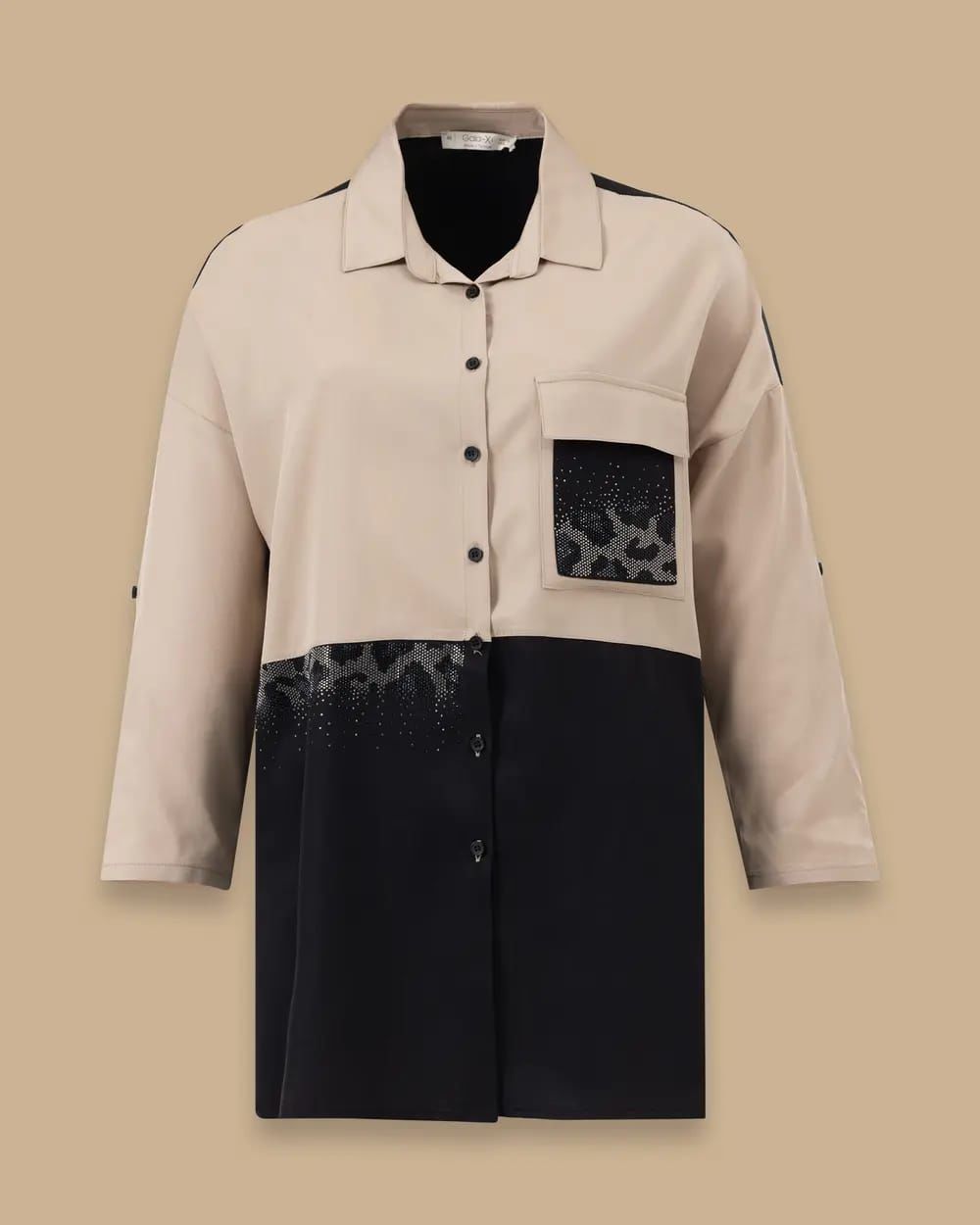 TAŞ DETAYLI ÇİFT RENKLİ GÖMLEK/SEÇİL