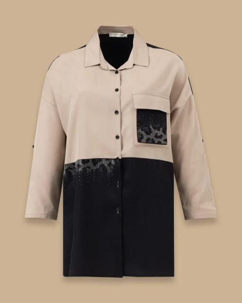 TAŞ DETAYLI ÇİFT RENKLİ GÖMLEK/SEÇİL