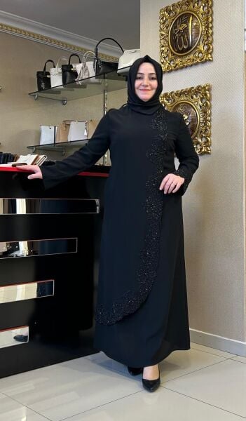 ÇİÇEK DESENLİ TAŞ İŞLEMELİ ABİYE ELBİSE /TASVİR