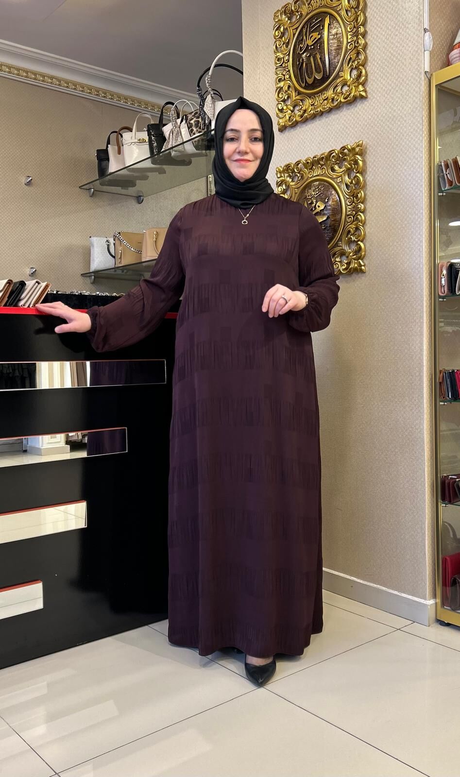 KENDİNDEN DESENLİ JAKAR ŞİFON ELBİSE /NURCAN ÇETİN