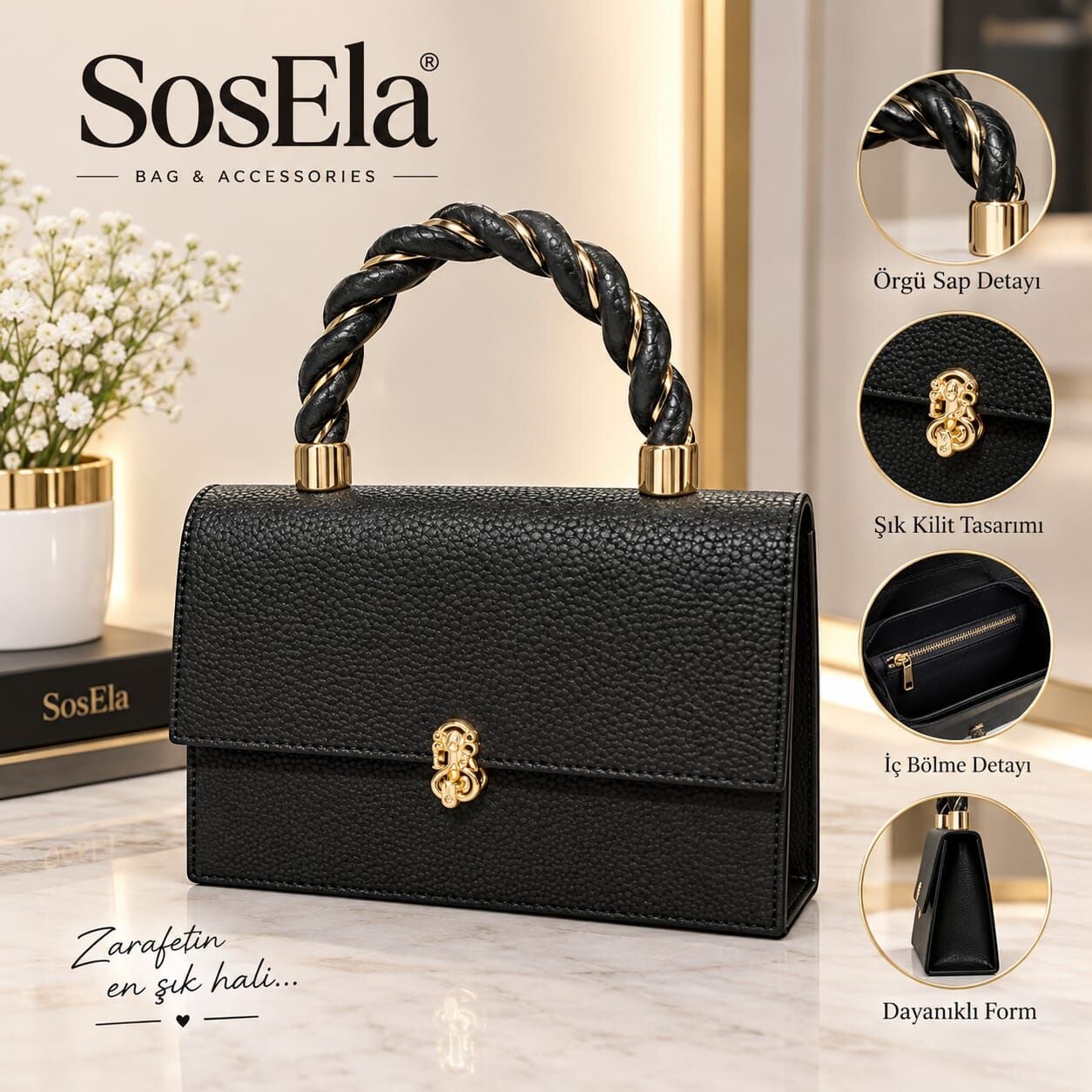 BURGU SAPLI SUNİ MAT DERİ ÇAPRAZ ÇANTA/SOSELA
