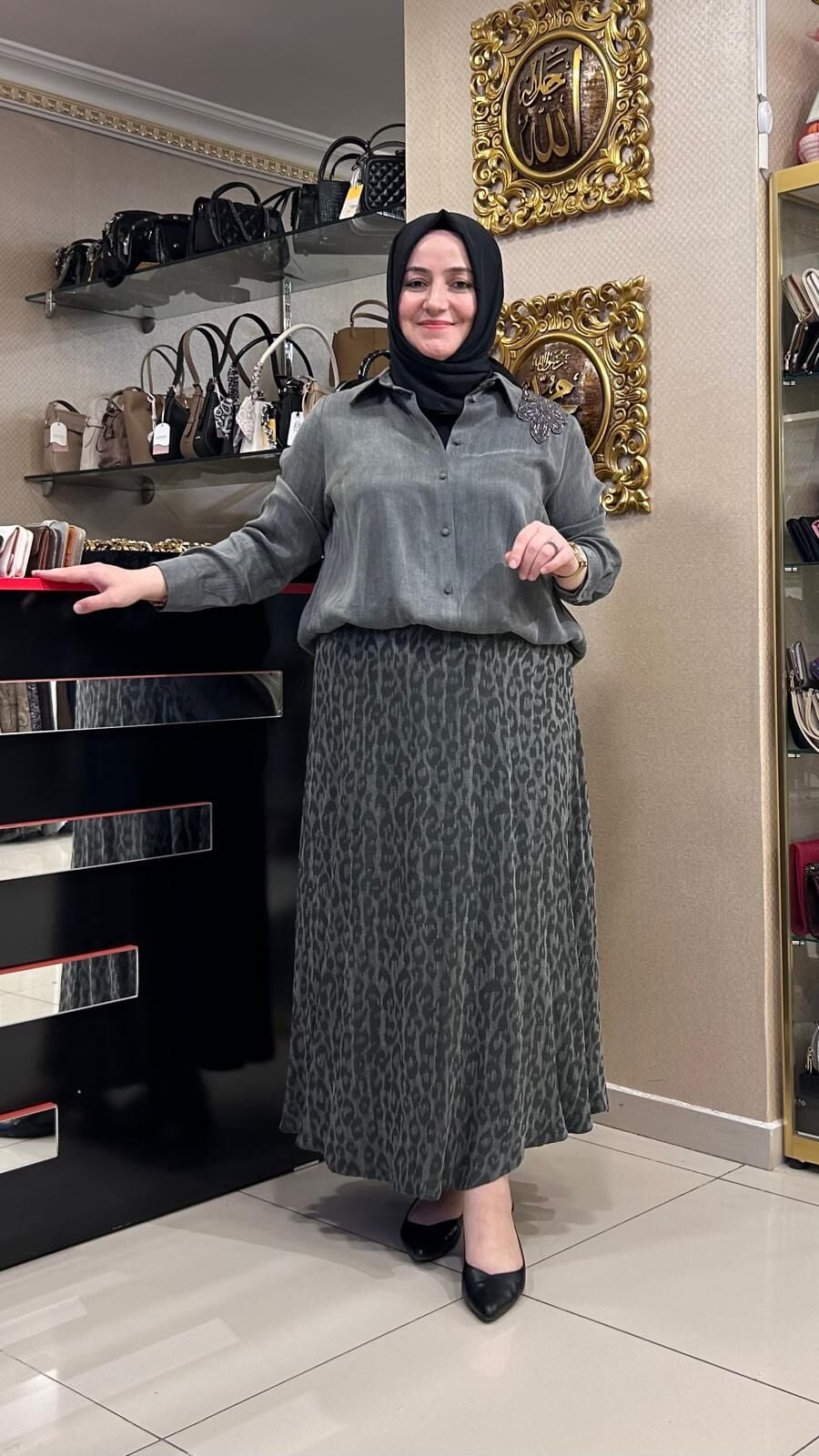 LEOPAR DESEN ETEK VE BONCUK İŞLEMELİ TUNİK TAKIM/ NURCAN ÇETİN