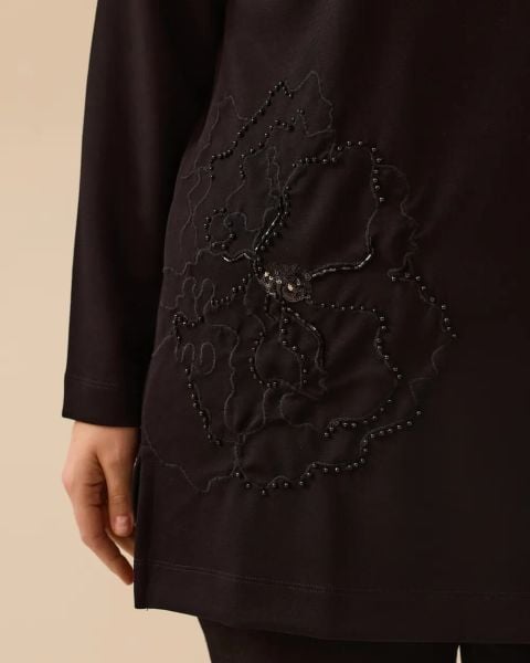 BÜYÜK BEDEN ÇİÇEK İŞLEMELİ SWEATSHIRT/SEÇİL