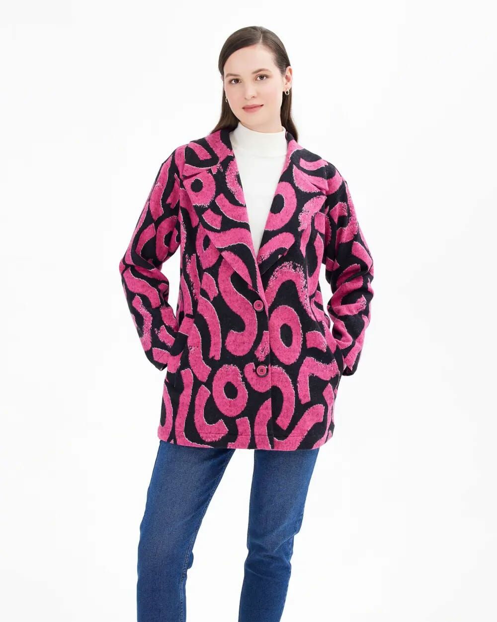 DESENLİ KRUVAZE YAKALI CEKET