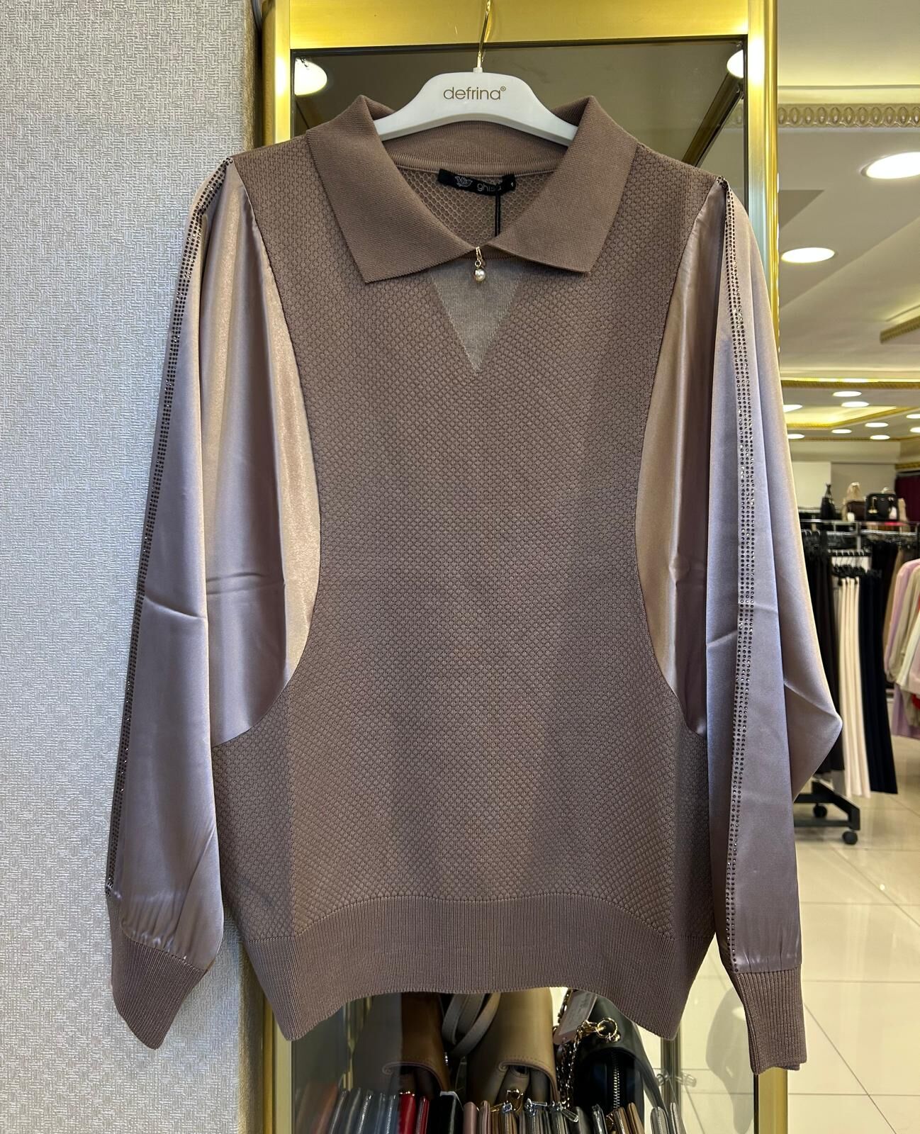 YARASA KOL DTY. SATEN KOMBİNLİ MERSERİZE BLUZ /GHISA