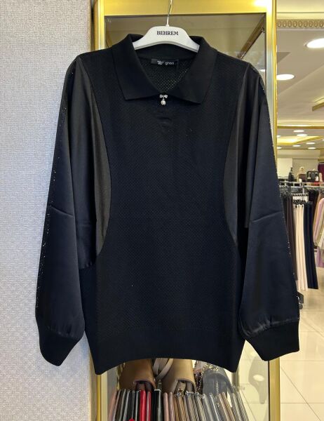 YARASA KOL DTY. SATEN KOMBİNLİ MERSERİZE BLUZ /GHISA