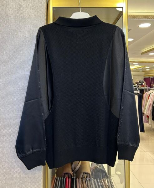 YARASA KOL DTY. SATEN KOMBİNLİ MERSERİZE BLUZ /GHISA