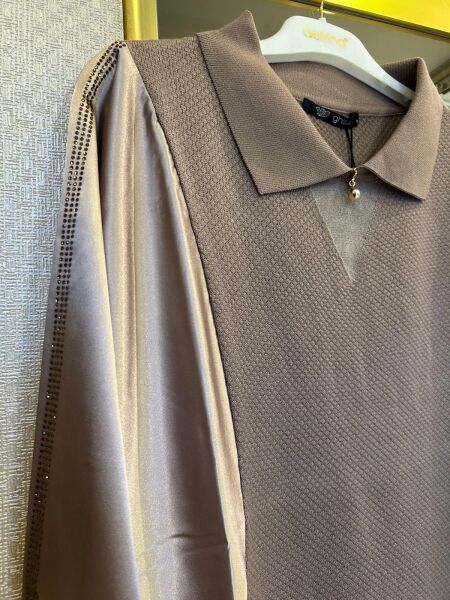 YARASA KOL DTY. SATEN KOMBİNLİ MERSERİZE BLUZ /GHISA