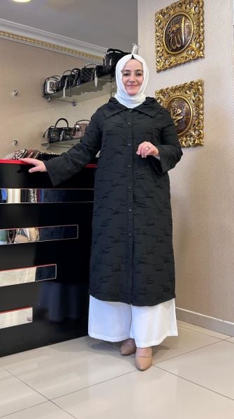 KABARTMA DESEN YAKALI TRENÇ/NUSS