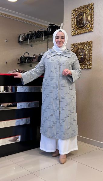 KABARTMA DESEN YAKALI TRENÇ/NUSS