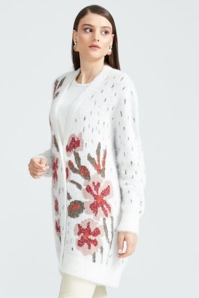 Tığ Triko   ÇİÇEK DESENLİ ANGORA TRİKO HIRKA