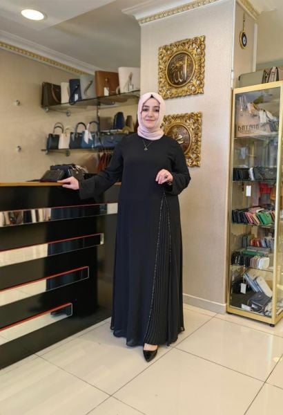 QUEFFA ŞİFONKREP PİLE DETAYLI ABİYE ELBİSE