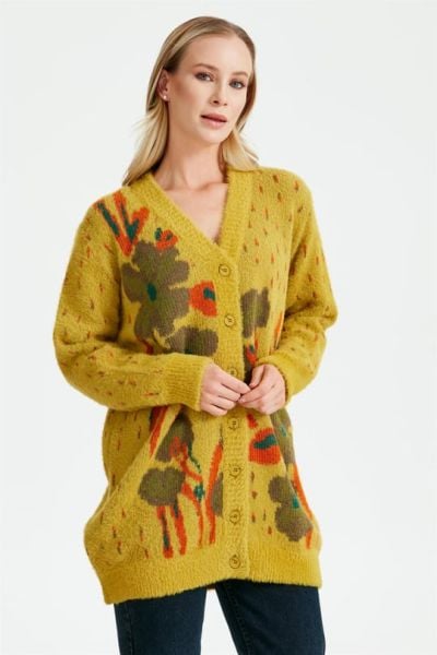 Tığ Triko   ÇİÇEK DESENLİ ANGORA TRİKO HIRKA