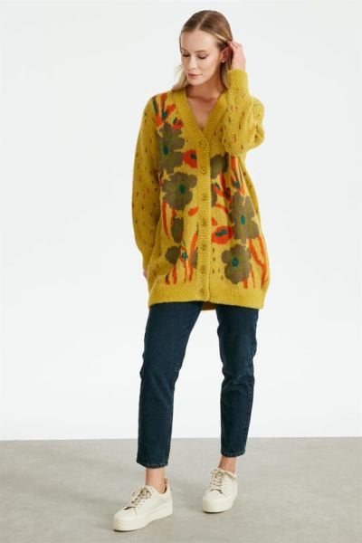 Tığ Triko   ÇİÇEK DESENLİ ANGORA TRİKO HIRKA